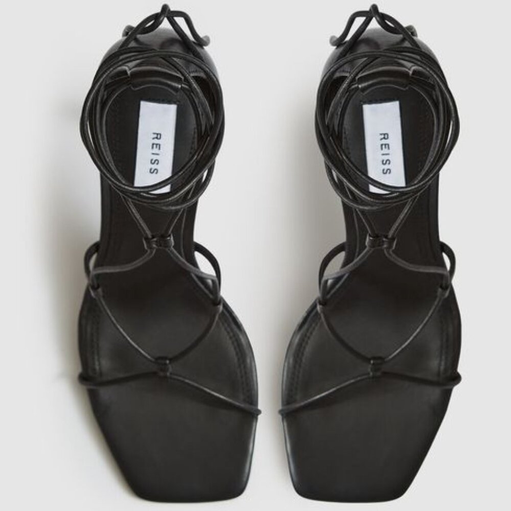 New REISS Kali Black Strappy Wrap Sandals Heels Eu 40 US 10 but Fits 9.5 - Picture 3 of 11
